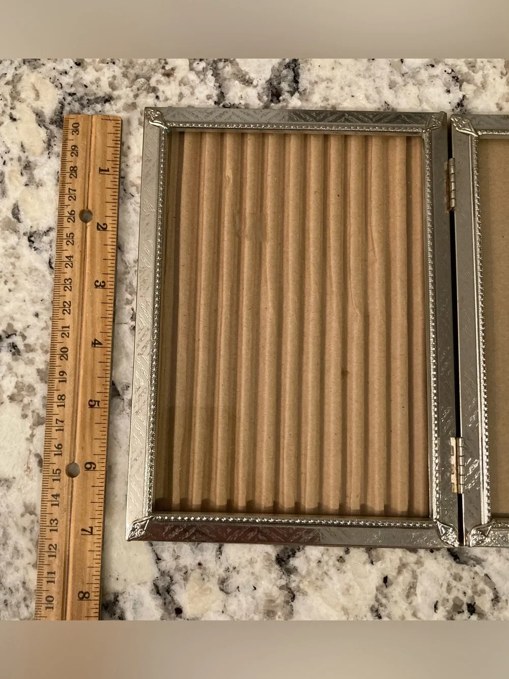 Vintage MCM Ornate Bi-fold Silver Tone Picture Frame